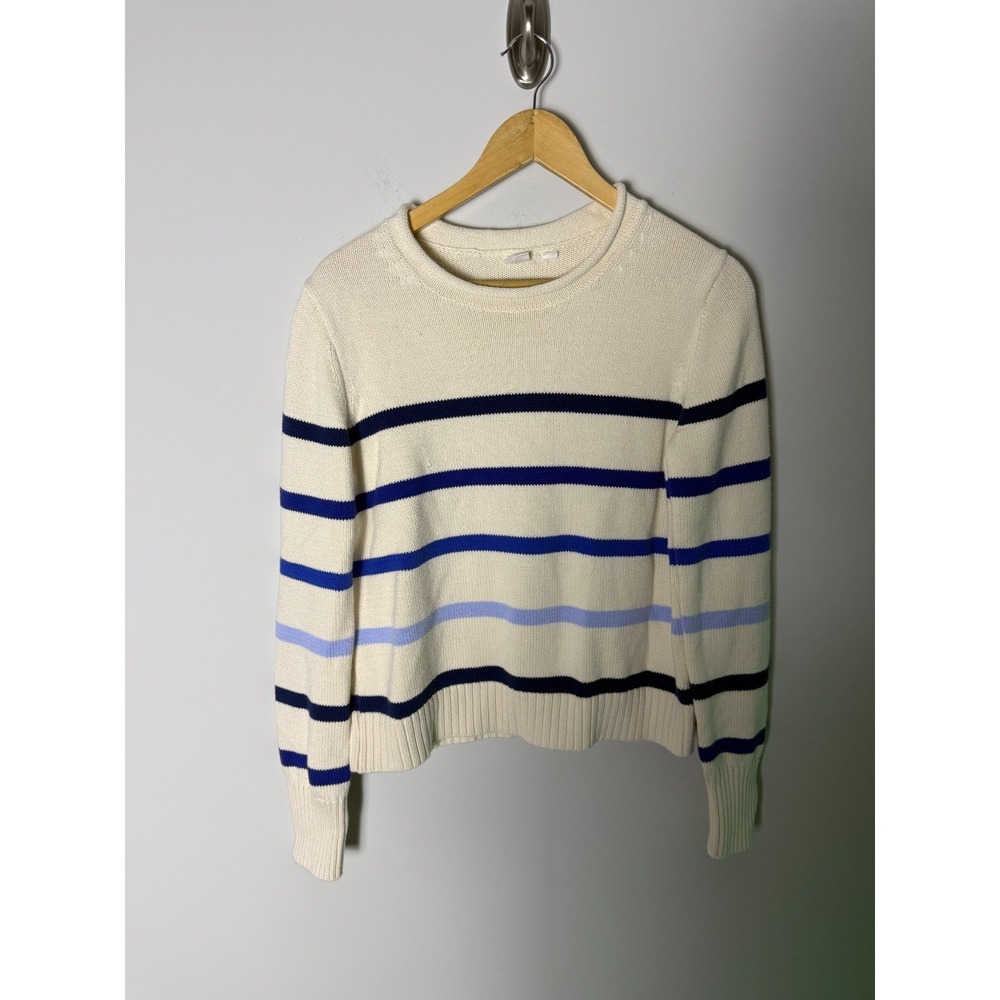 Vintage Gap Sweater Women M White Crochet‎ Y2K Striped Pullover